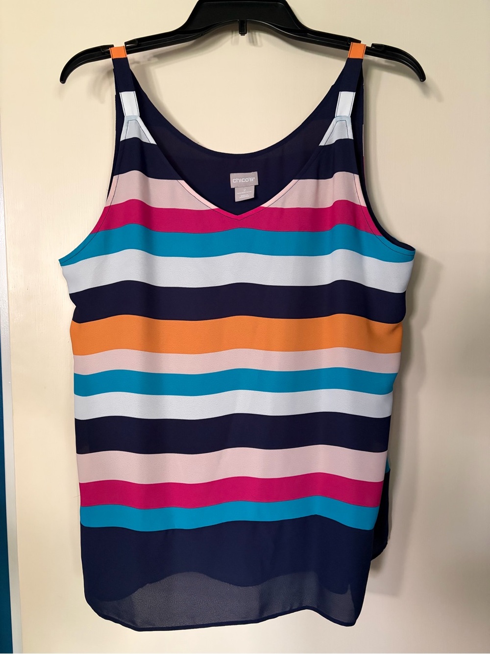 Chico's Navy Multi-Striped V-Neck Sleeveless Camisole